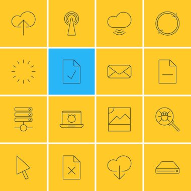 16 ağ simgeler vektör Illustration. Düzenlenebilir paket hata, mektup, dosya kaldırma ve diğer öğeleri.