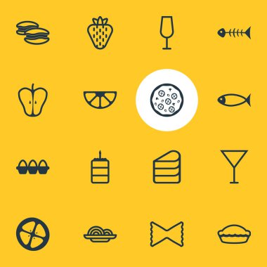 16 yeme simgeler vektör Illustration. Jonagold, tatlı Berry, iskelet ve diğer öğeleri düzenlenebilir paketi.