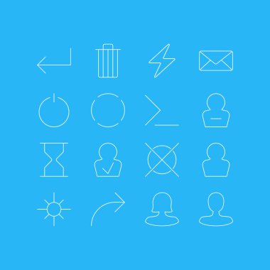 16 UI simgeler vektör Illustration. Payı, iptal, tekrar ve diğer öğeleri düzenlenebilir paketi.