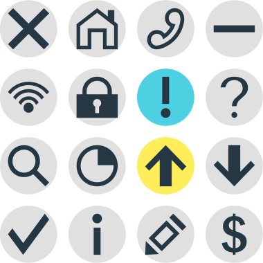 16 kullanıcı simgeler vektör Illustration. Asma kilit, Anasayfa, kablosuz bağlantı ve diğer öğeleri düzenlenebilir paketi.