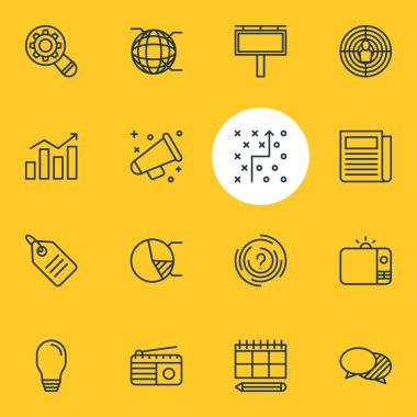 16 pazarlama simgeler vektör Illustration. Amaçlayan düzenlenebilir paketi, istatistik, daire diyagram ve diğer öğeleri.