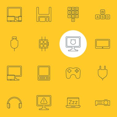 16 Laptop simgeler vektör Illustration. Düzenlenebilir paket Tablet, klavye, Pda ve diğer öğeleri.