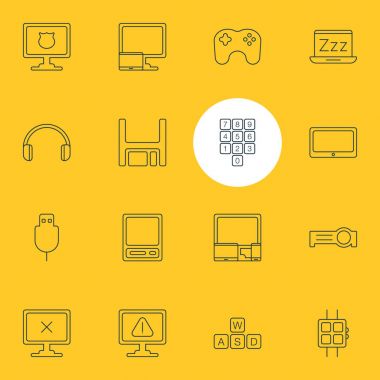 16 Notebook simgeler vektör Illustration. Klavye, Gadgets, sunum ve diğer öğeleri düzenlenebilir sürüsü.