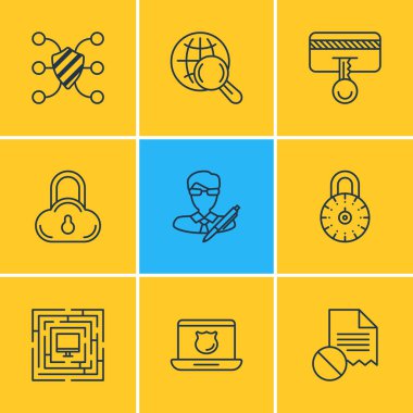 9 veri koruma simgeler vektör Illustration. Güvenlik amacıyla, Internet sörf, veri hatası ve diğer öğeleri düzenlenebilir paketi.