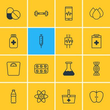 16 tıbbi simgeler vektör Illustration. Halter, gereklilik, Phone Monitor ve diğer öğeleri düzenlenebilir paketi.