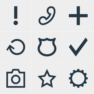 9 arayüzü simgeler vektör Illustration. Plus, düzenlenebilir paketi yenilemek, uyarı ve diğer öğeleri.