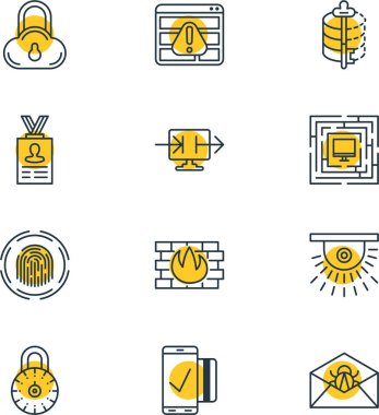 12 Web Emanet simgeler vektör Illustration. Kodlayıcı, kamera, güvenli kilit ve diğer öğeleri düzenlenebilir paketi.