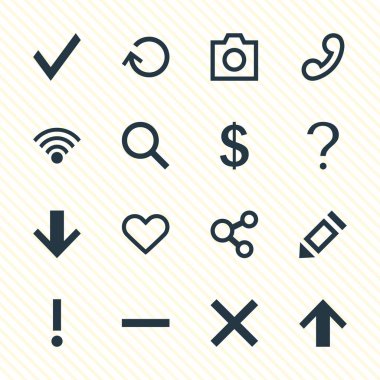 16 kullanıcı simgeler vektör Illustration. Cep telefonu, kalem, uyarı öğelerinin düzenlenebilir paketi.