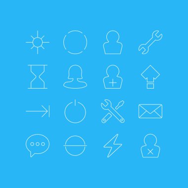 16 UI simgeler vektör Illustration. Deplasman, Avatar, bakım ve diğer öğeleri düzenlenebilir paketi.