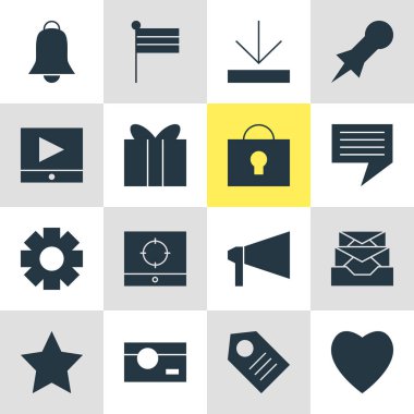 16 Web Simgeler Vektör Illustration. Anahtar deliği, harita işareti, sohbet ve diğer öğeleri düzenlenebilir paketi.