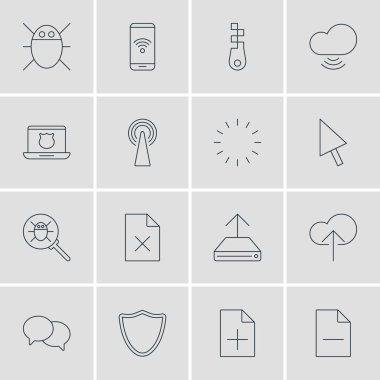 16 Internet simgeler vektör Illustration. Bulut Download, yönlendirici, bekleyen ve diğer öğeleri düzenlenebilir paketi.