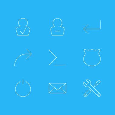 9 UI simgeler vektör Illustration. Kaldır kullanıcı, bakım, güvenlik ve diğer öğeleri düzenlenebilir paketi.