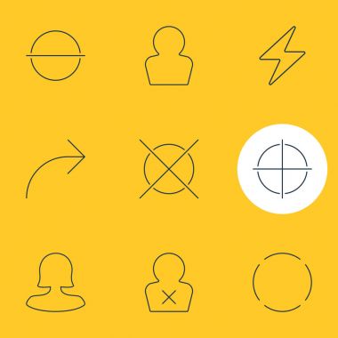 9 kullanıcı arayüzü simgeler vektör Illustration. Kadın kullanıcı, payı, yasaklı üye ve diğer öğeleri düzenlenebilir paketi.