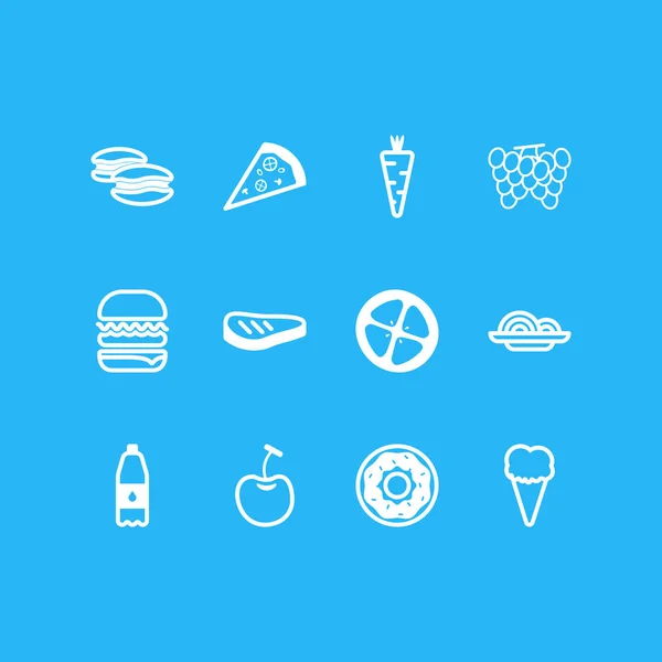 Vektorillustration av 12 mat ikoner. Redigerbara Pack Love Apple, tårta, Veggie och andra element. — Stock vektor