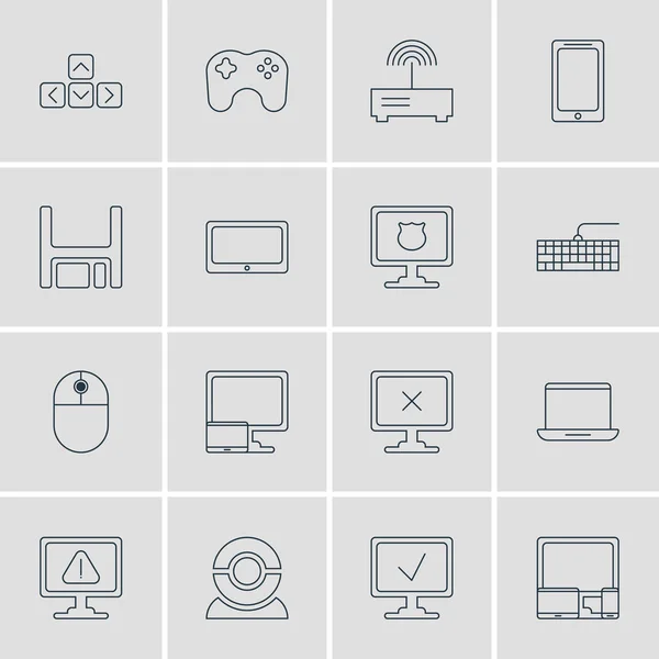 Vector Illustration of 16 Notebook Icons (dalam bahasa Inggris). Paket Akses Tertolak, Disket, Gamepad Dan Elemen Lain . - Stok Vektor