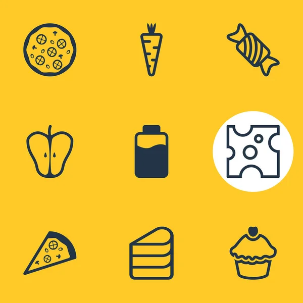 Vektorové ilustrace 9 kuchyně ikon. Upravitelné Pack cukrárna, čedar, pizzerie a jiné prvky. — Stockový vektor