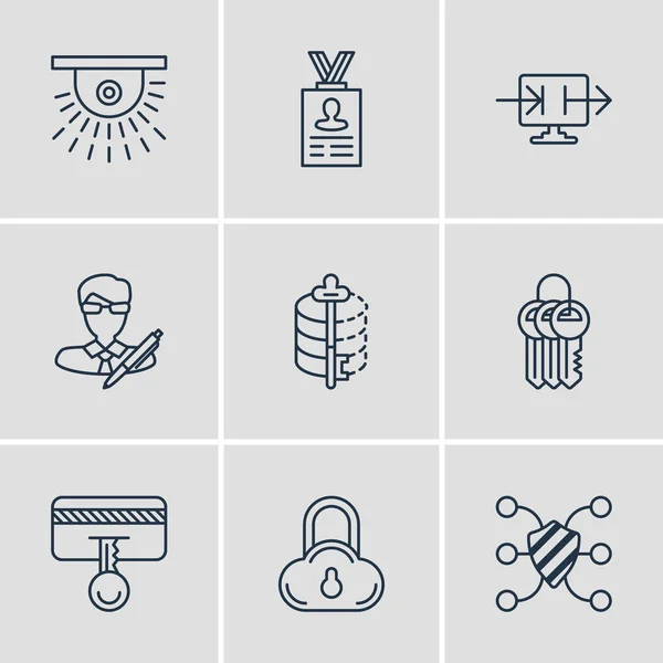 9 biztonsági ikonok vektoros illusztráció. Szerkeszthető Pack kódoló, a biztonsági kulcs, a szerzői jog és más elemek. — Stock Vector