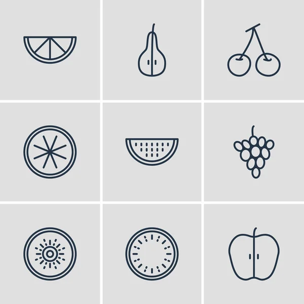 Ilustración vectorial de 9 iconos de bayas. Paquete editable de Morello, rebanada de melón, sandía y otros elementos . — Vector de stock