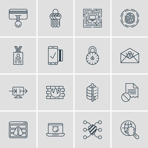 Vectorillustratie van 16 Internet Security pictogrammen. Bewerkbare Pack van belangrijke collectie, netwerkbeveiliging, veilige Lock en andere elementen. — Stockvector