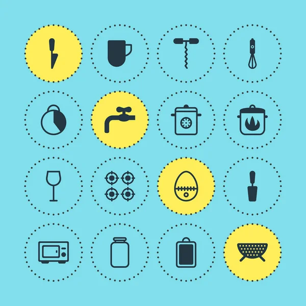 Vector Illustration Of 16 Cooking Icons. Editable Pack Of Can, Steamer, Wine And Other Elements. — Stock Vector