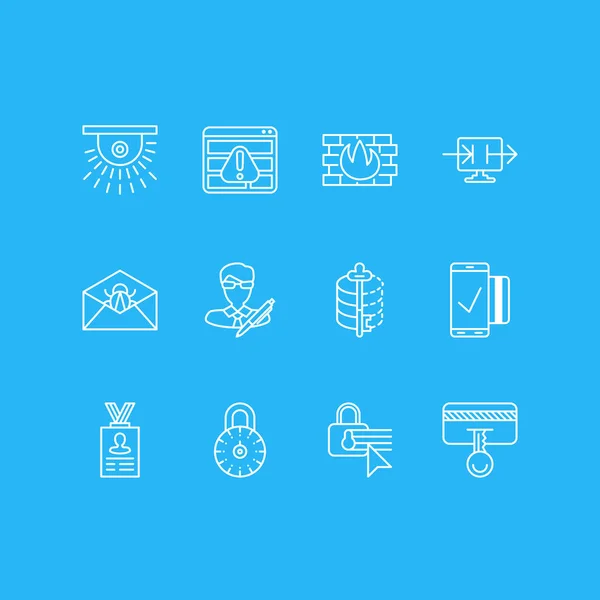 Vectorillustratie van 12 bescherming pictogrammen. Bewerkbare Pack van accountgegevens, sleutel van de veiligheid, bescherming van het netwerk en andere elementen. — Stockvector