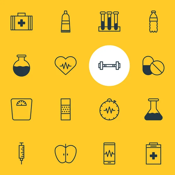 Vektorillustration av 16 medicinsk ikoner. Redigerbara Pack av hjärtats rytm, Phone Monitor, injektionsflaska och andra element. — Stock vektor
