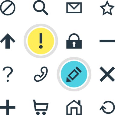 16 arabirim simgeler vektör Illustration. Uyarı düzenlenebilir paketi, erişim engellendi, yıldız ve diğer öğeleri.