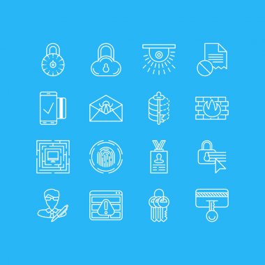 16 gizlilik simgeler vektör Illustration. Düzenlenebilir paket anahtarı topluluk, Encoder, tarayıcı uyarı ve diğer öğeleri.