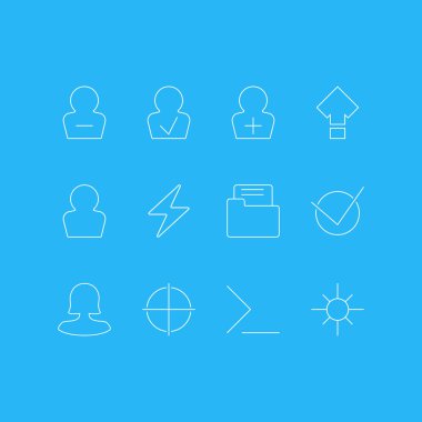 12 UI simgeler vektör Illustration. Düzenlenebilir Pack Evet, Avatar, onaylanmış profil ve diğer öğeleri.