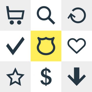 9 arayüzü simgeler vektör Illustration. Düzenlenebilir paket koruma, aşağı doğru para verme ve diğer öğeleri.