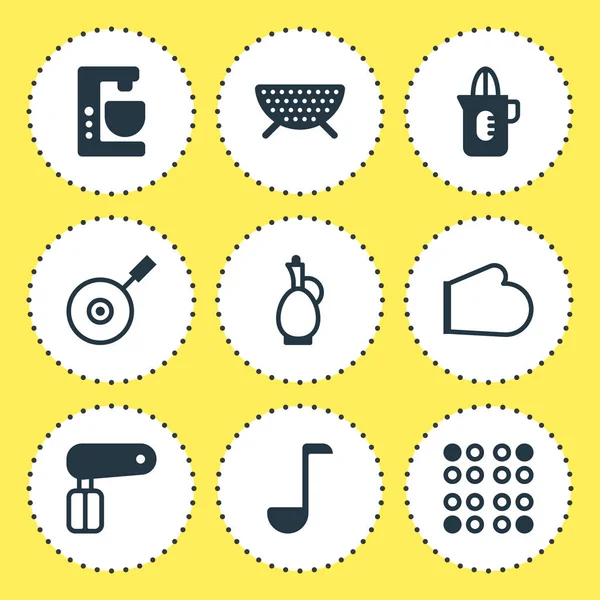 Vektorillustration av 9 köksutrustning ikoner. Redigerbara Pack av sikten, Shaker, karaff och andra element. — Stock vektor