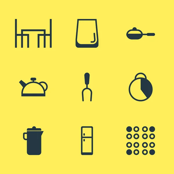 Ilustracja wektorowa 9 ikon gotowania. Edytowalne Pack Glass Cup, dzbanek, patelni i innych elementów. — Wektor stockowy
