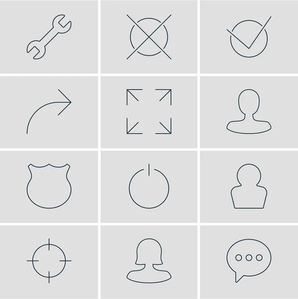 Ilustración vectorial de 12 iconos de interfaz de usuario. Paquete editable de usuario femenino, monitor amplio, apagar y otros elementos . — Archivo Imágenes Vectoriales