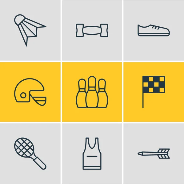 Ilustración vectorial de 9 iconos atléticos. Paquete editable de camiseta, mancuerna, zapatos de goma y otros elementos . — Vector de stock