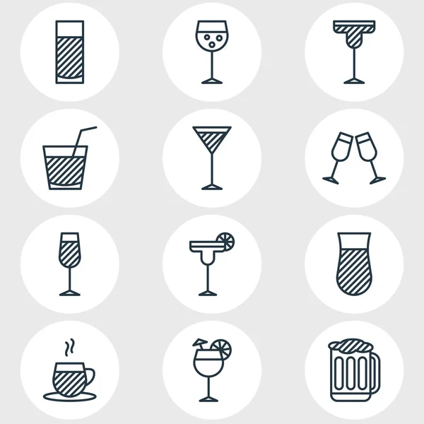Illustration vectorielle de 12 icônes de boissons. Pack modifiable de champagne, boisson, verre et autres éléments . — Image vectorielle
