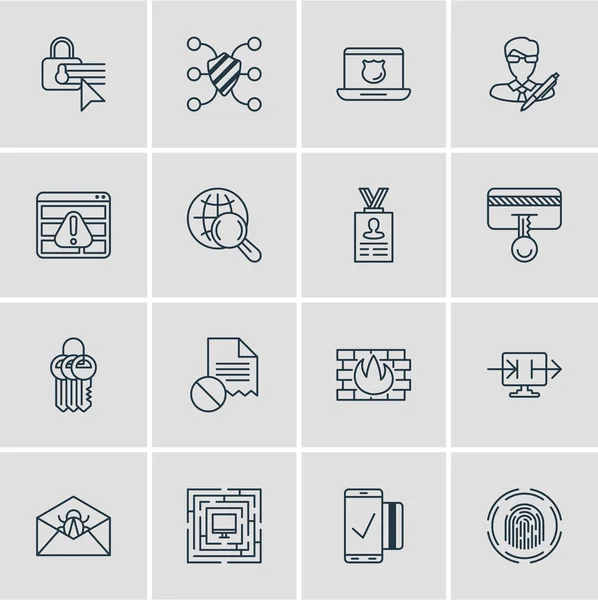 Vectorillustratie van 16 Internet Security pictogrammen. Bewerkbare Pack van gemakkelijke betaling, beschadigd Mail, vrijwaringsmaatregelen en andere elementen. — Stockvector