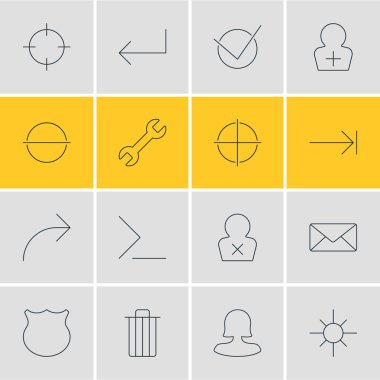16 UI simgeler vektör Illustration. Çöp, düzenlenebilir paketi kayıt hesap, sekme düğmesi ve diğer öğeleri.
