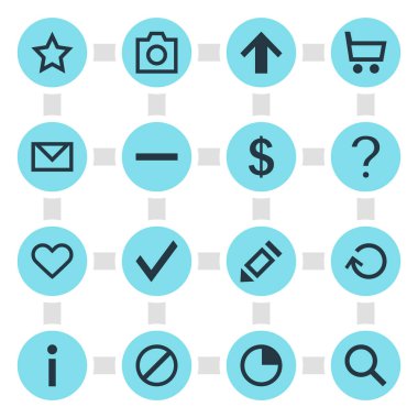 16 arabirim simgeler vektör Illustration. Top, yıldız, düzenlenebilir paket aramak ve diğer öğeleri.