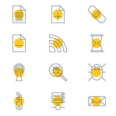 12 Internet simgeler vektör Illustration. Düzenlenebilir belge ekleme, mektup, kum saati öğeleri sürüsü.