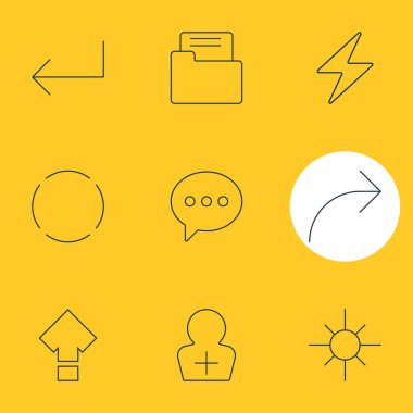 9 kullanıcı arayüzü simgeler vektör Illustration. Payı, güneş ışığı, Yinele ve diğer öğeleri düzenlenebilir paketi.