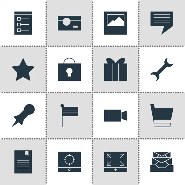 Ilustração vetorial de 16 ícones da Web. Pacote editável de bate-papo, escopo de destino, captura e outros elementos . — Vetor de Stock