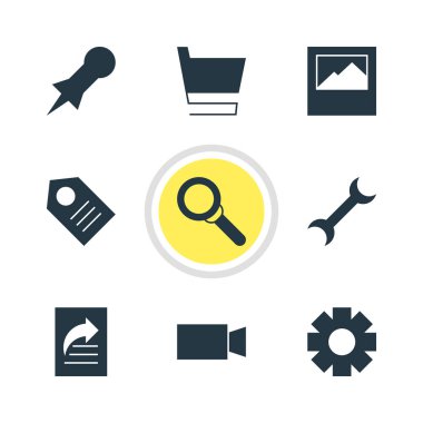 9 Online simgeler vektör Illustration. Dişli, ayarları, belge transferi ve diğer öğeleri düzenlenebilir paketi.