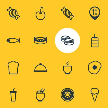 16 çanak simgeler vektör Illustration. Kase, karamel, pasta ve diğer öğeleri düzenlenebilir paketi.