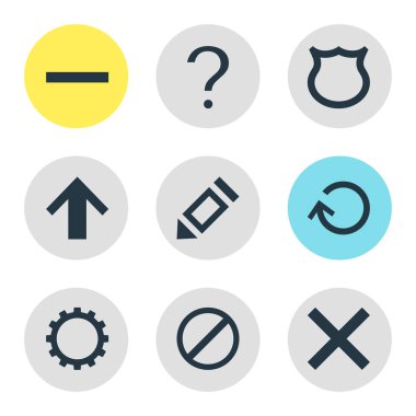 9 üye simgeler vektör Illustration. Dişli, yanlış, Top ve diğer öğeleri düzenlenebilir paketi.