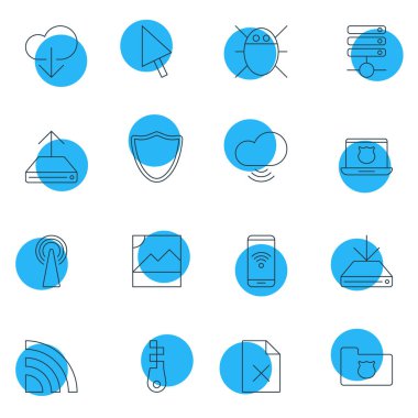 16 Web Simgeler Vektör Illustration. Veri silme, Server, bilgisayar virüsü ve diğer öğeleri düzenlenebilir paketi.