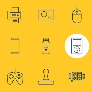9 Gadget simgeler vektör Illustration. Düzenlenebilir paket Smartphone, Fotoğrafçılık, Joypad ve diğer öğeleri.