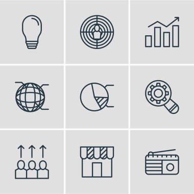 9 reklam simgeler vektör Illustration. Düzenlenebilir paketi FM yayını, Dükkanı, ağ ve diğer öğeleri.