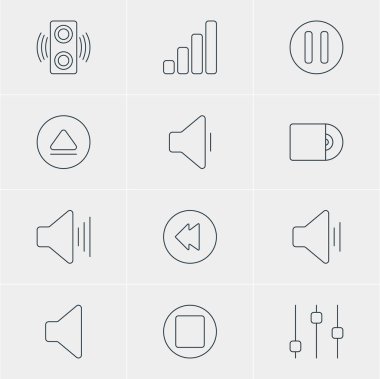 12 müzik simgeler vektör Illustration. Düzenlenebilir Pack, akustik, geri sarma ve diğer öğeleri.
