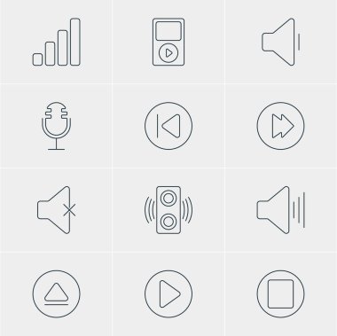 12 müzik simgeler vektör Illustration. Önceki, düzenlenebilir paketi azaltmak ses, Mp3 ve diğer öğeleri.