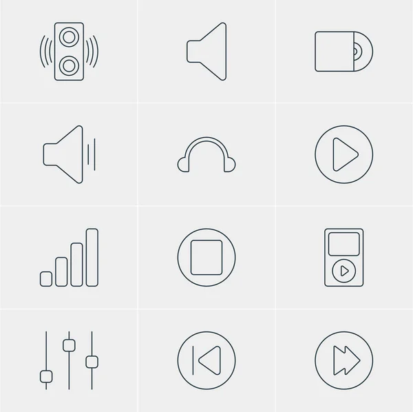 Illustrazione vettoriale di 12 icone musicali. Pacchetto modificabile di antecedente, inizio, amplificatore e altri elementi . — Vettoriale Stock